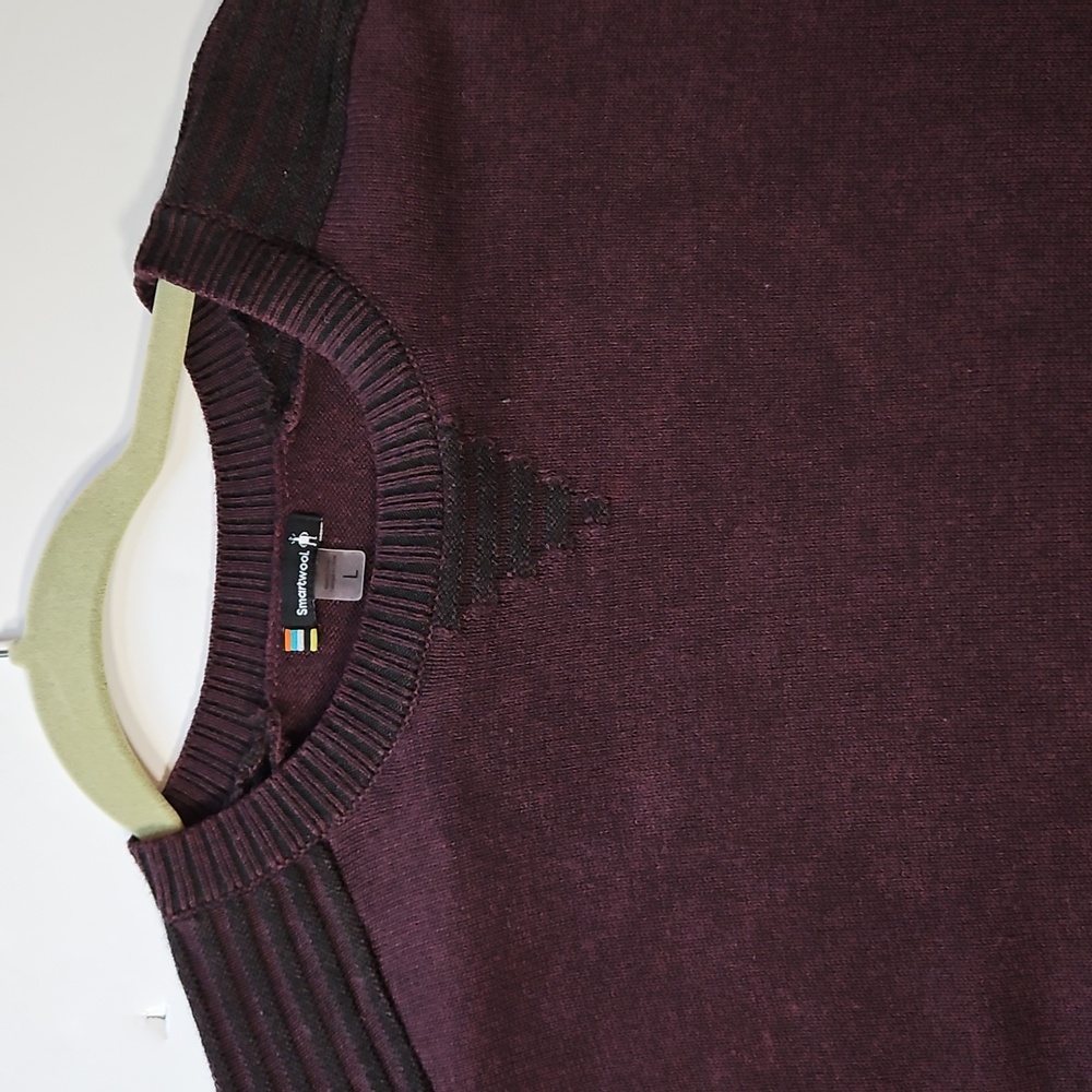 Smartwool Mens LG Wool Blend Crewneck Sweater Deep Plum Black Stripe